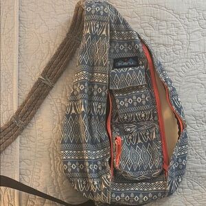 Kavu Blue and Cream Patterned Rope Sling with Orange Accents